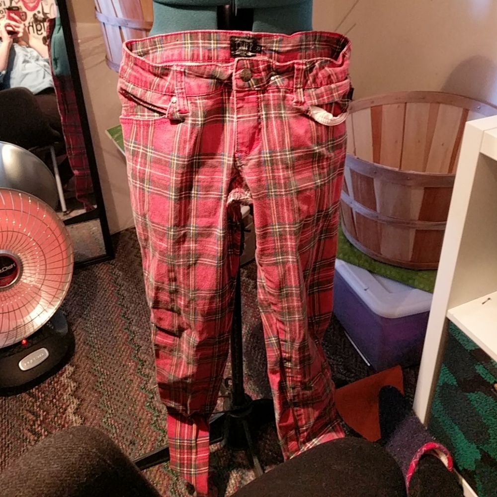 Red tartain punk pants